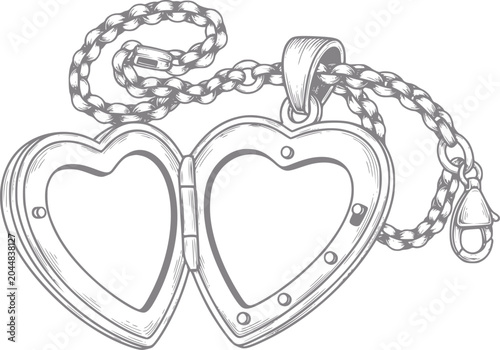 Vászonkép Heart-shaped locket with chain, open, vintage