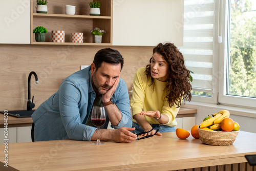 Couple crisis at home, husband addiction to alcohol, emotional relationship struggle