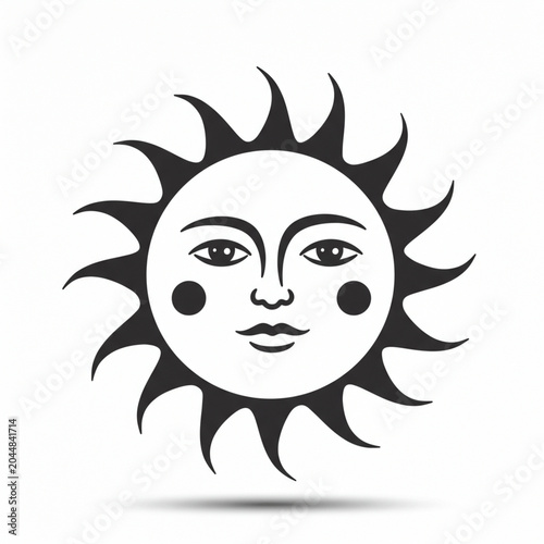 Minimalist Sun Face Icon: Positive Energy Symbol in High Detail, 8k Resolution.