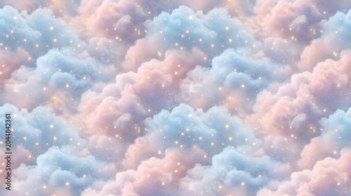 Soft pastel clouds with twinkling stars in dreamy sky