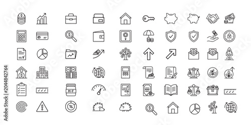 Business and Finance Line Icon Set for Banking and Investment Concepts