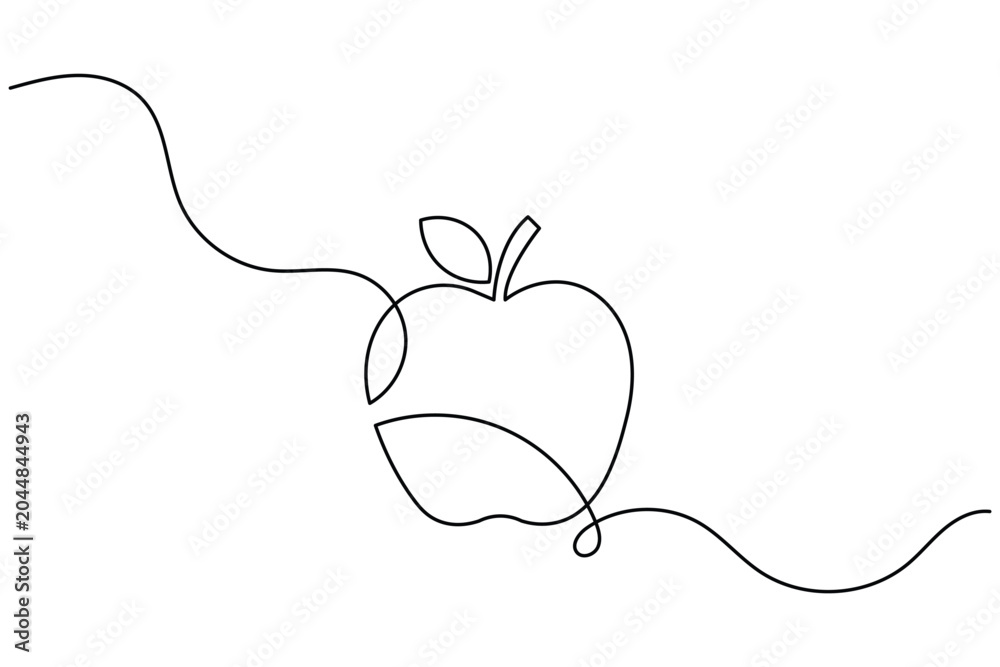Fototapeta premium Apple continuous one line art drawing for minimalist healthy food concept vector illustration