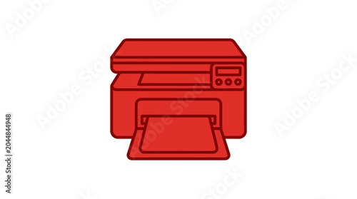 Schilderij op canvas Red Multifunction Printer Icon on White Background