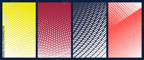 Bild auf Leinwand Abstract geometric vector poster set with halftone grid and optical illusion pat