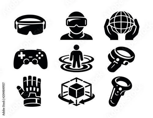 Collection of virtual reality and augmented reality technology icons
