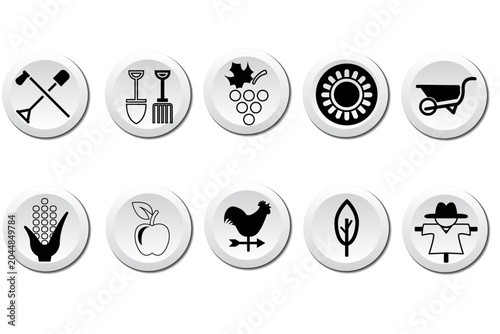 Organic farming icon set. Organic farm product, vegan and bio symbol. Natural farming icon collection