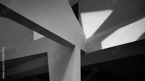 Geometric architectural composition with striking shadows and monochrome aesthetic.