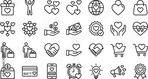 Foto Charity and donation line icon set featuring volunteering community support non-