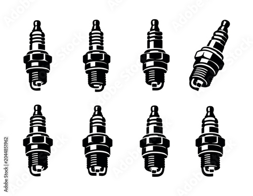 Картината върху платно Collection of black and white spark plug icons for automotive engine parts