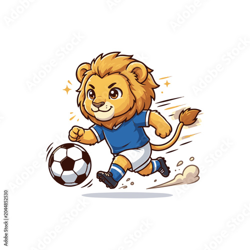 Lion Cartoon Mascot Character Playing Soccer a Dynamic Sports Athlete