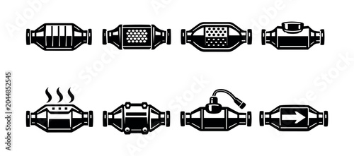 Photos Collection of diverse catalytic converter icons representing various designs and