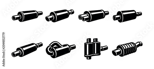 Bild auf Leinwand Collection of diverse automotive muffler silhouettes for exhaust system repair a
