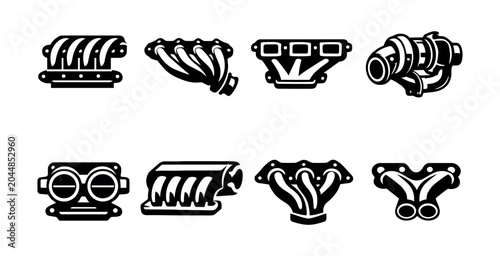Photos Collection of stylized automotive exhaust and intake manifold icons