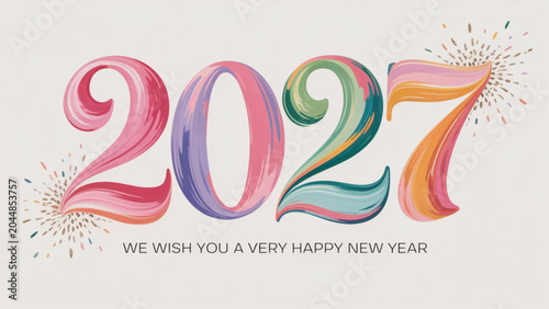 Colorful 2027 new year text design with festive sparkles