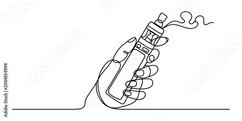 Foto Hand holding a vape pen with smoke coming out, continuous line drawing