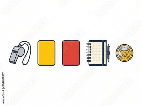 Minimal vector icon set featuring stopwatch colored blocks notepad and coin for sports and fitness