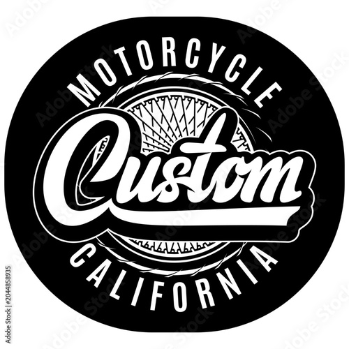 Motorcycle Custom California Vintage Emblem Design with Wheel and Typography for Biker Culture.