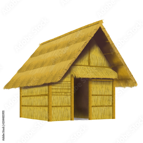 Fotografie Traditional Bamboo Hut with Thatched Roof Isolated on Transparent Background