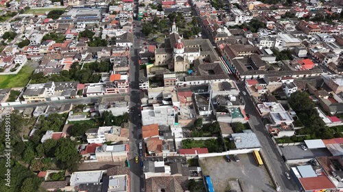 Aerial View of Cotacachi City and Church in Ecuador