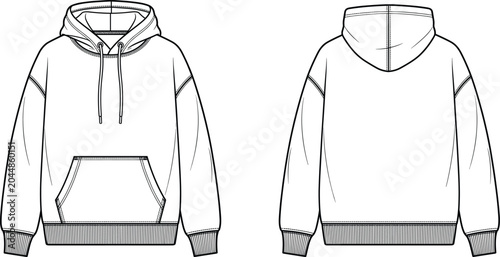 Foto Unisex oversized hoodie technical flat sketch illustration with kangaroo pocket