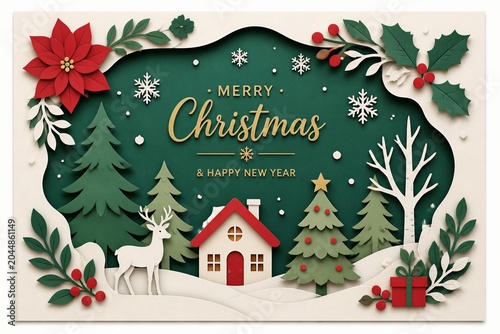 Christmas scene showcasing festive decorations in paper craft set
