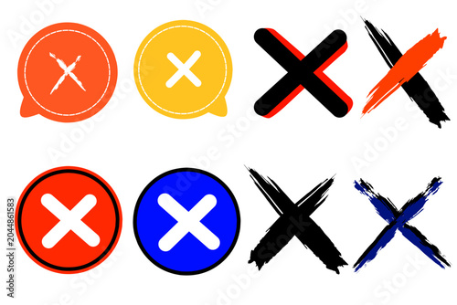 Cross Mark Icon Set with Brush Stroke and Circle Badge Style