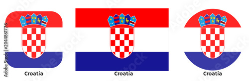 Foto Croatia flag vector SVG in circle and square curved flag shapes with transparent background