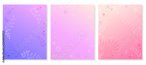 Set of delicate vertical backgrounds with leaves and botanical elements. Collection of vector gradient templates with copy space. Wedding invitations, greeting cards, birthday cards, social media post