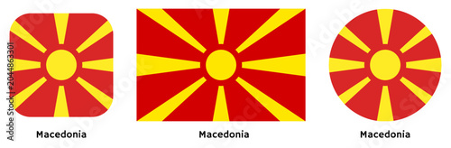 Photos North Macedonia flag vector SVG in circle and square curved flag shapes with transparent background