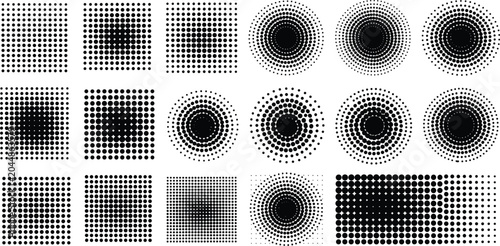 Canvastavla Black Halftone Pattern Silhouette Mega Collection with Dotted Circles, Squares,