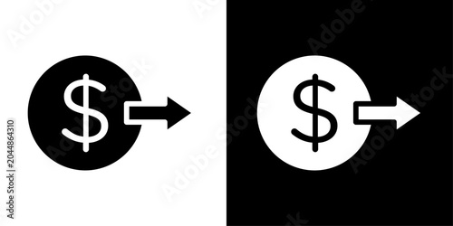 Slika na platnu Send money icon with dollar symbol and outgoing arrow in solid style representing digital payments, bank transfers, fintech transactions and online finance