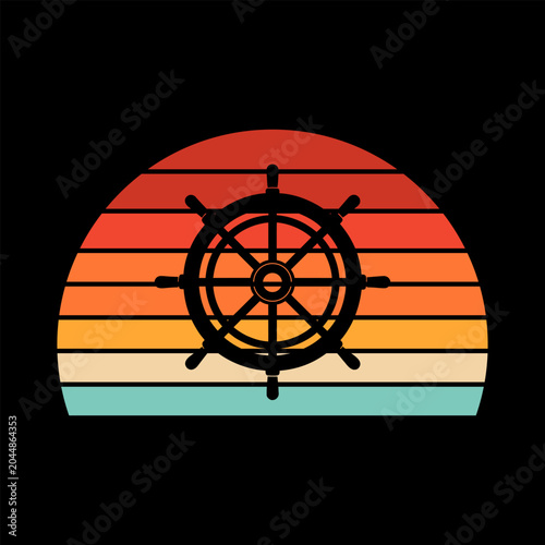 Vintage nautical silhouette vector illustration.
