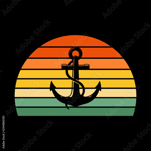 Vintage nautical silhouette vector illustration.
