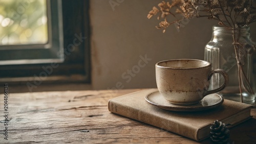 Rustic Wooden Table with Soft Window Light and Vintage Tone