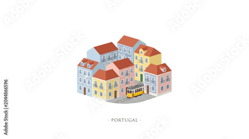 Charming Lisbon cityscape featuring a vintage tram amidst colorful, traditional Portuguese architecture.