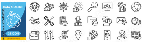 Settings and setup set of web icons . Options and control Editable stroke. Vector illustration.