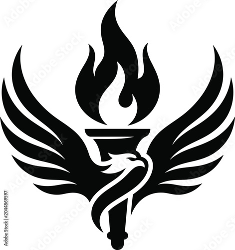 Schilderij op canvas Torch with phoenix eagle head and spread wings stylized logo design