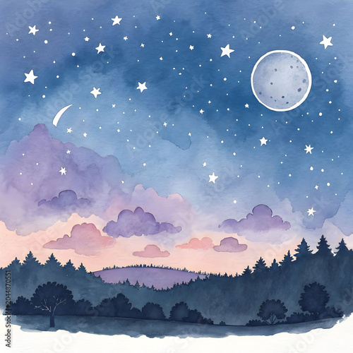 hand painted water color night sky background