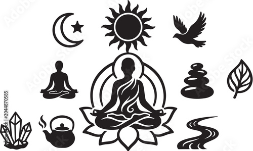 Meditation and Yoga Spirituality Symbols Silhouette Illustration