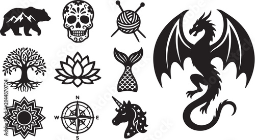 Collection of mystical and magical animal symbols