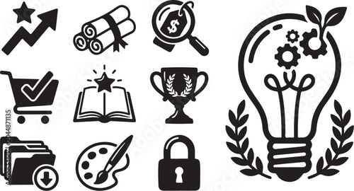 Creative Ideas and Business Icons in Black White