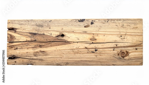 Aged, weathered wood plank with knots, cracks, and grain details