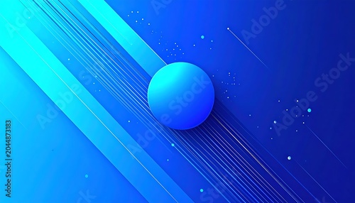 Vibrant Blue Sphere Floating Over Diagonal Light Streaks on Abstract Gradient Background