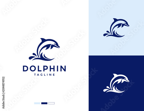Logo of a dolphin jumping on water. Simple and minimalist logo