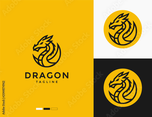 dragon and crescent moon logo design. Simple and minimalist logo