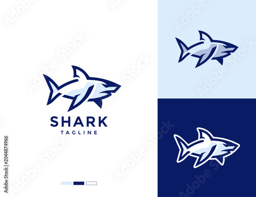 blue outline shark logo. simple and minimalist logo