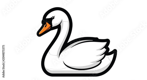 White Swan Bird Cartoon Character.