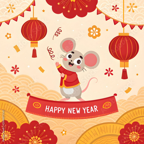 happy new year background design with rat
