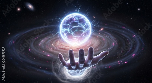Glowing orb in hand space.