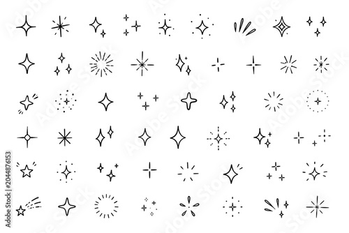 Sparkle star doodles and magical twinkle icon set